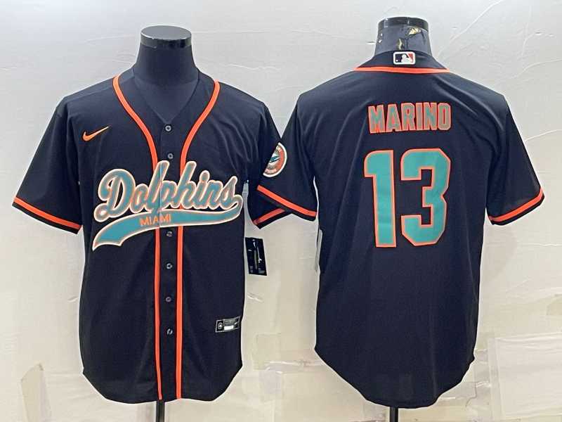 Men%27s Miami Dolphins #13 Dan Marino Black With Patch Cool Base Stitched Baseball Jersey->miami dolphins->NFL Jersey